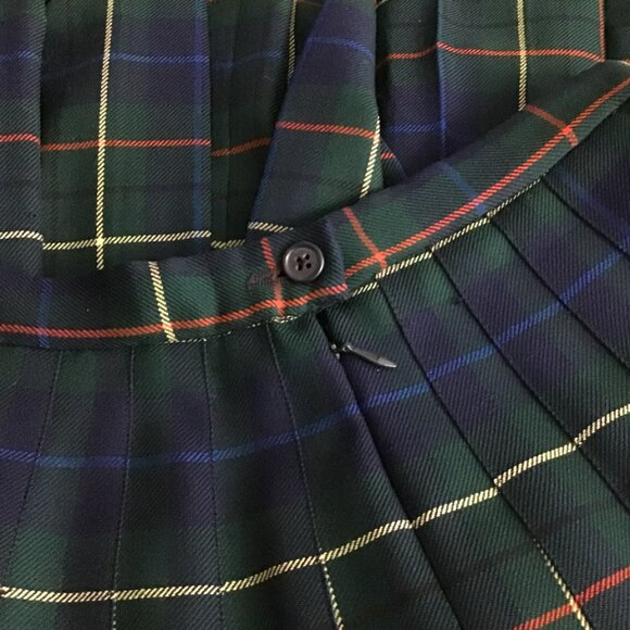 Pendleton Vintage 90s Forest Green & Blue Plaid Wool Skirt - Picture 5 of 9